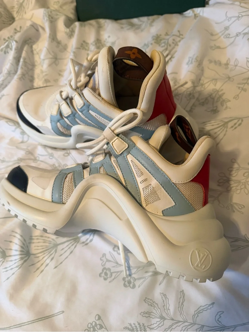 Louis Vuitton White, Light Blue and Red Women's Chunky Sneakers